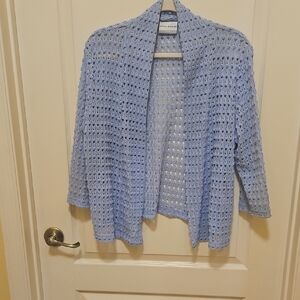 Alfred Dunner Cardigan Spring Weight Crochted Look PM  Periwinkle Blue